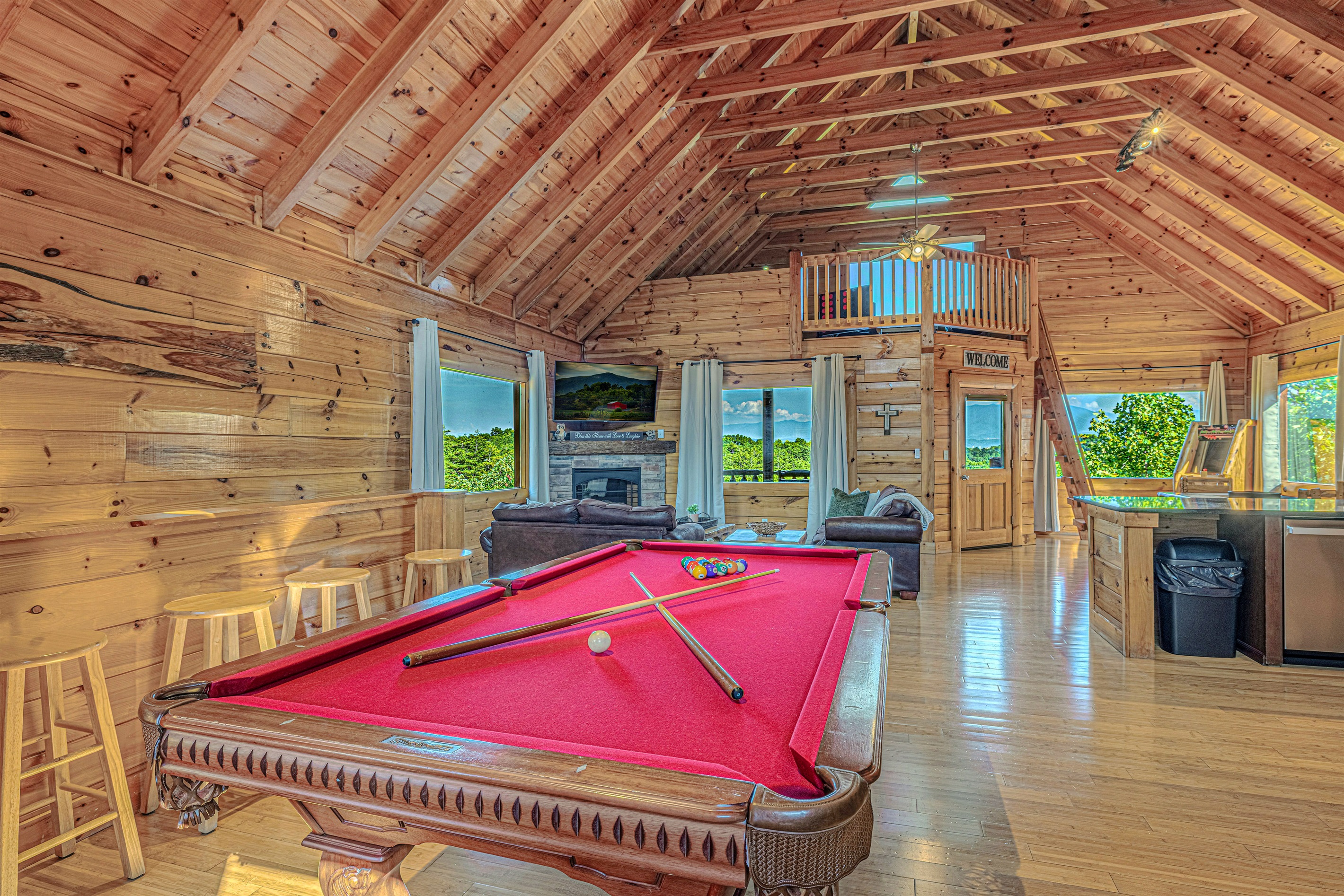 The Great Room offers soaring open spaces and sweeping mountain views from every angle.