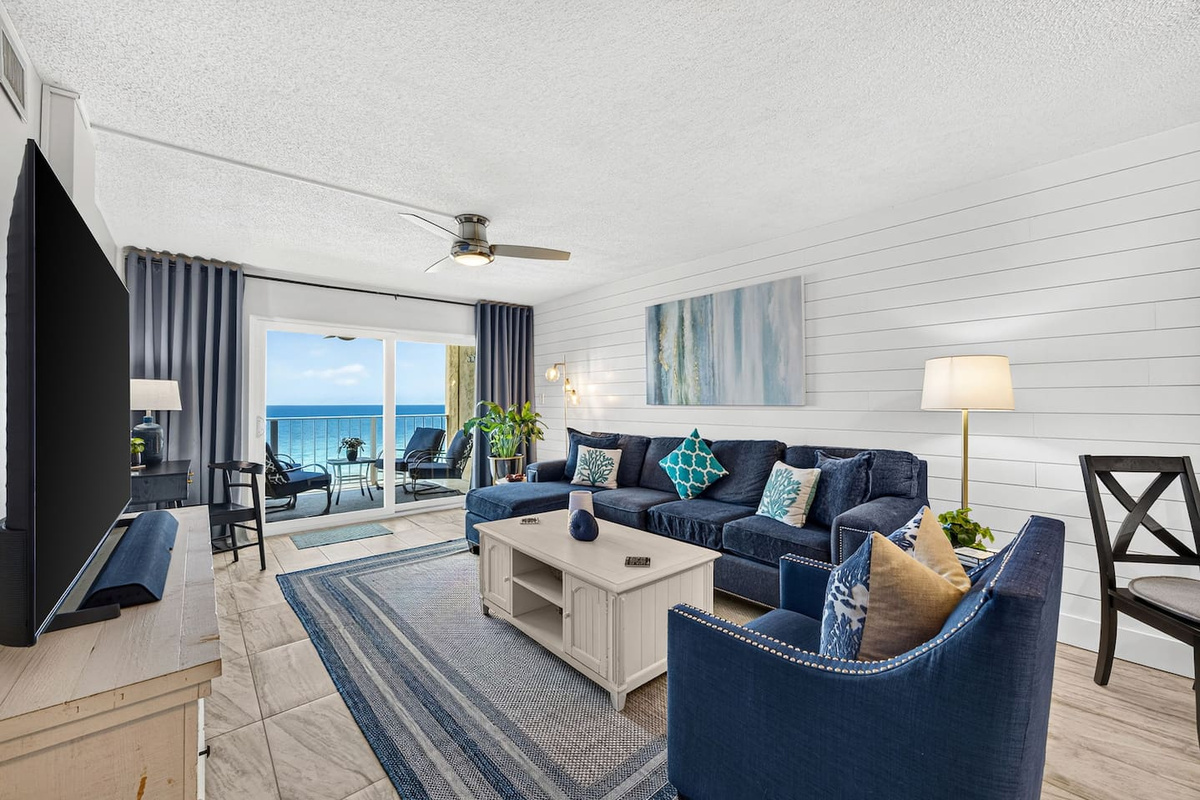 Enjoy Gulf views from spacious living room
