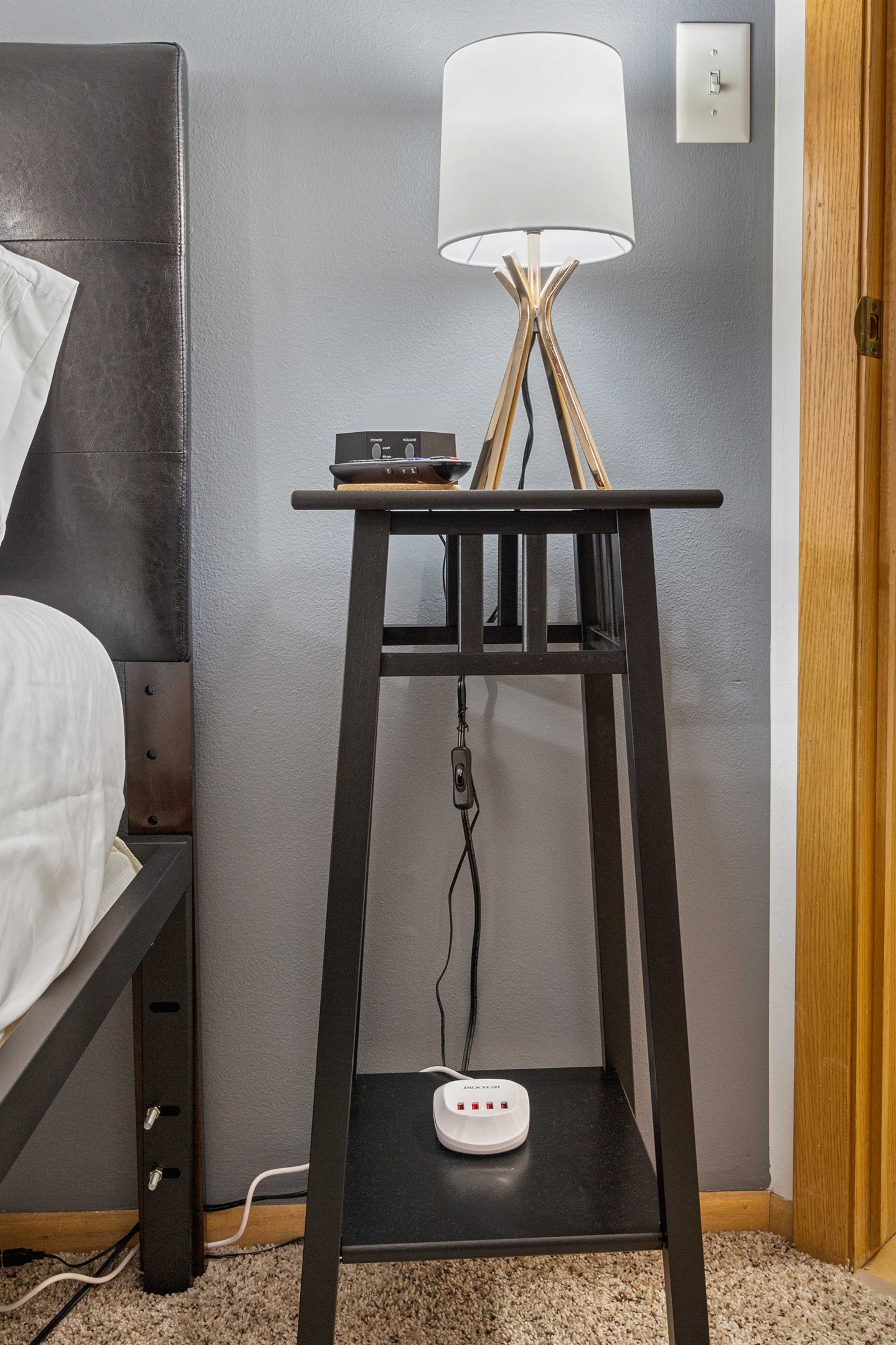 White noise machine for light sleepers and USB charging port for your phone.