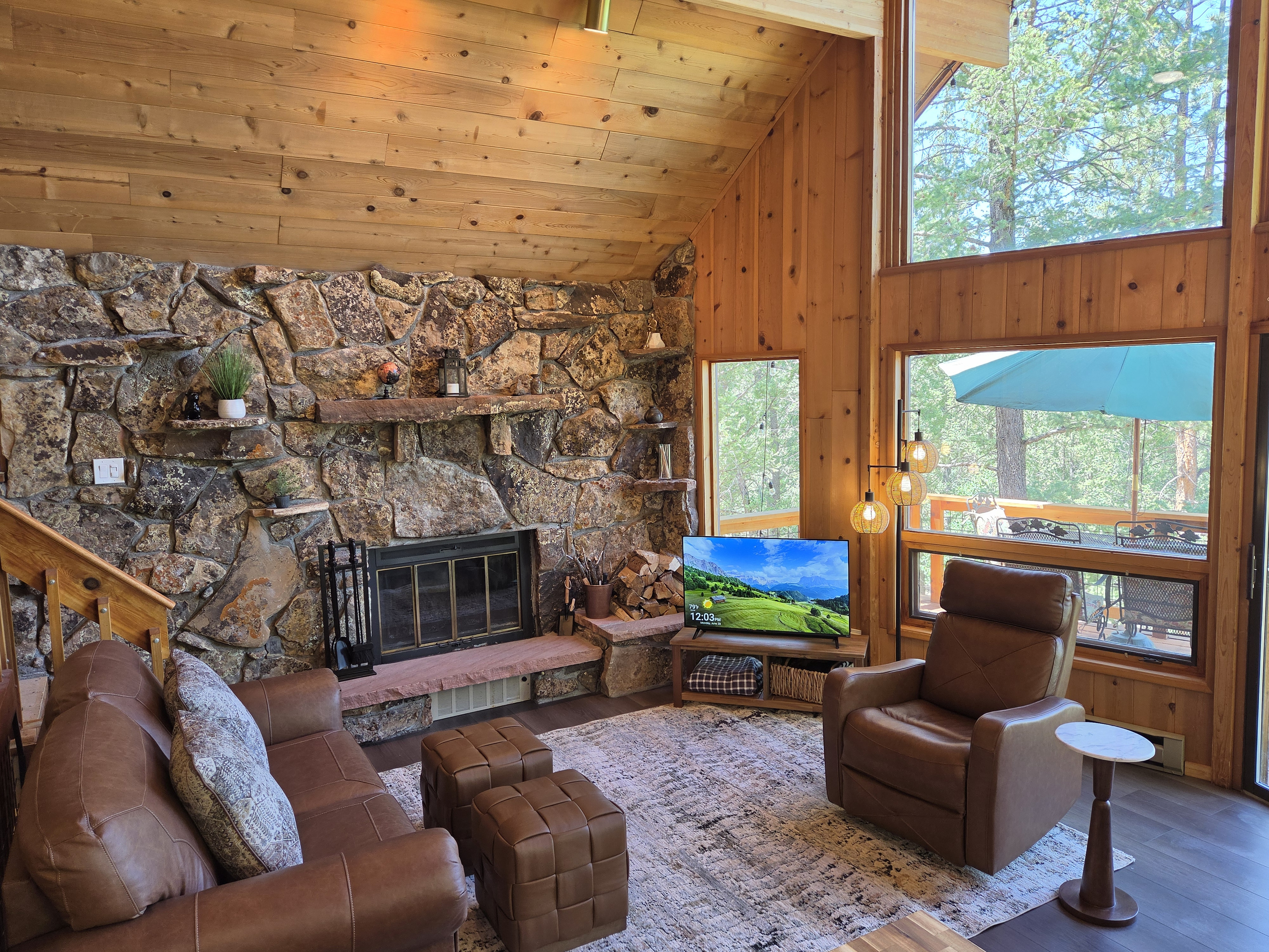 Living Room with wood-burning fireplace