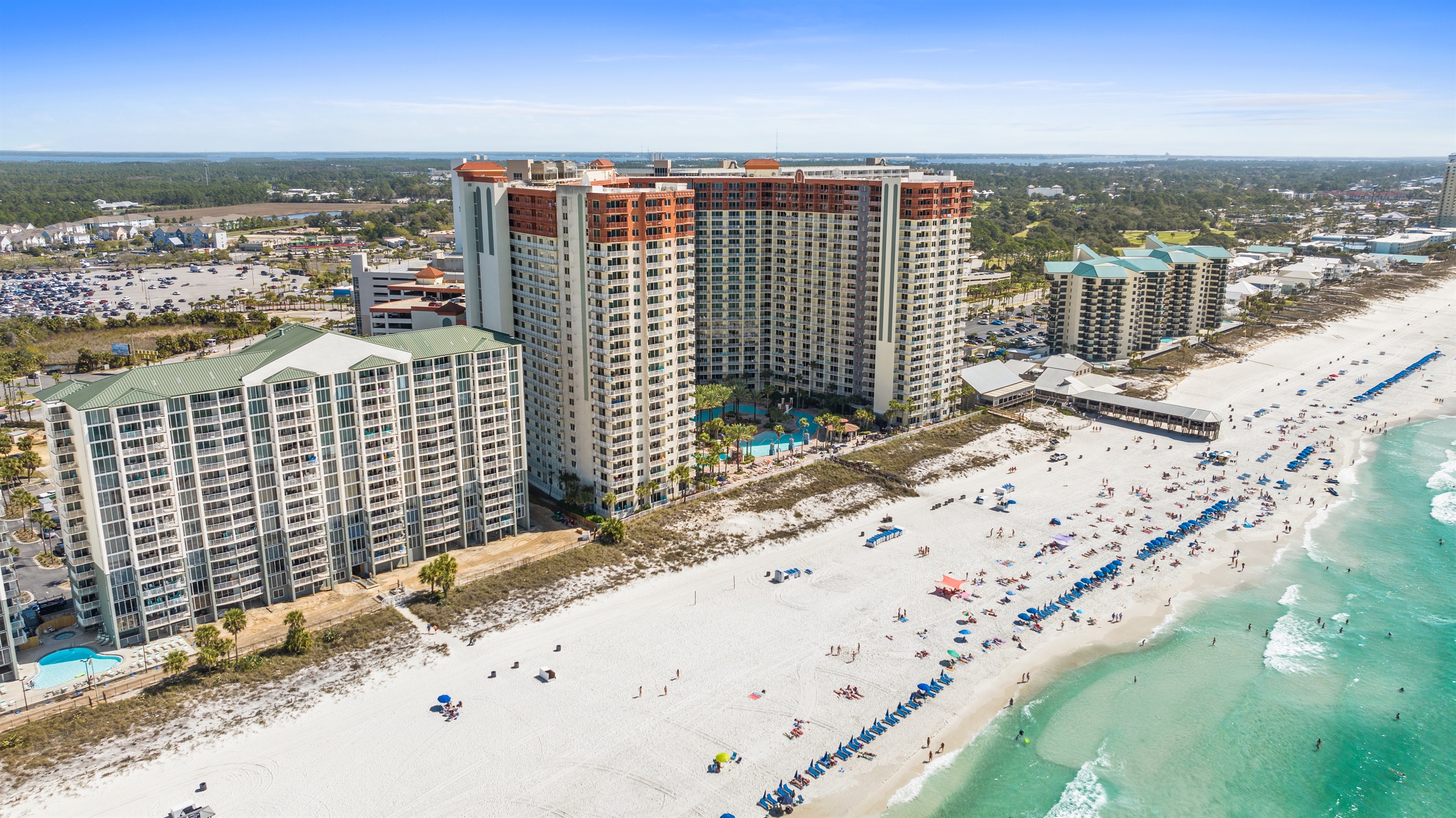 The beach in front of Shores is very deep, offering lots of room for people to hang out and relax.