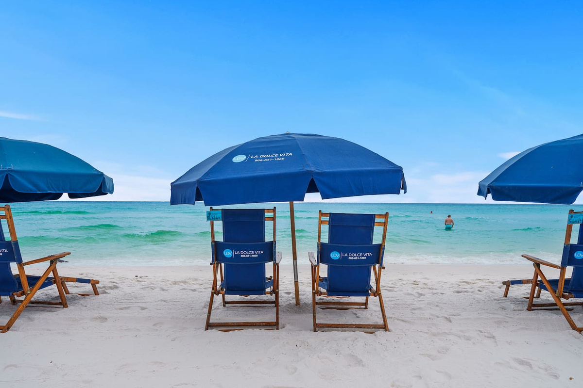 Beach set up available for purchase on this private beach for Sterling Shores guests only.