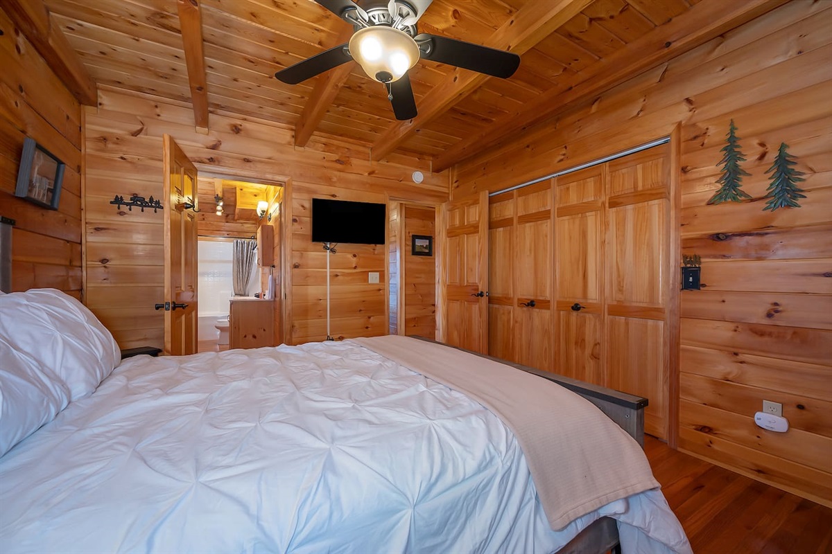 2nd bedroom with queen bed and  private full bathroom
