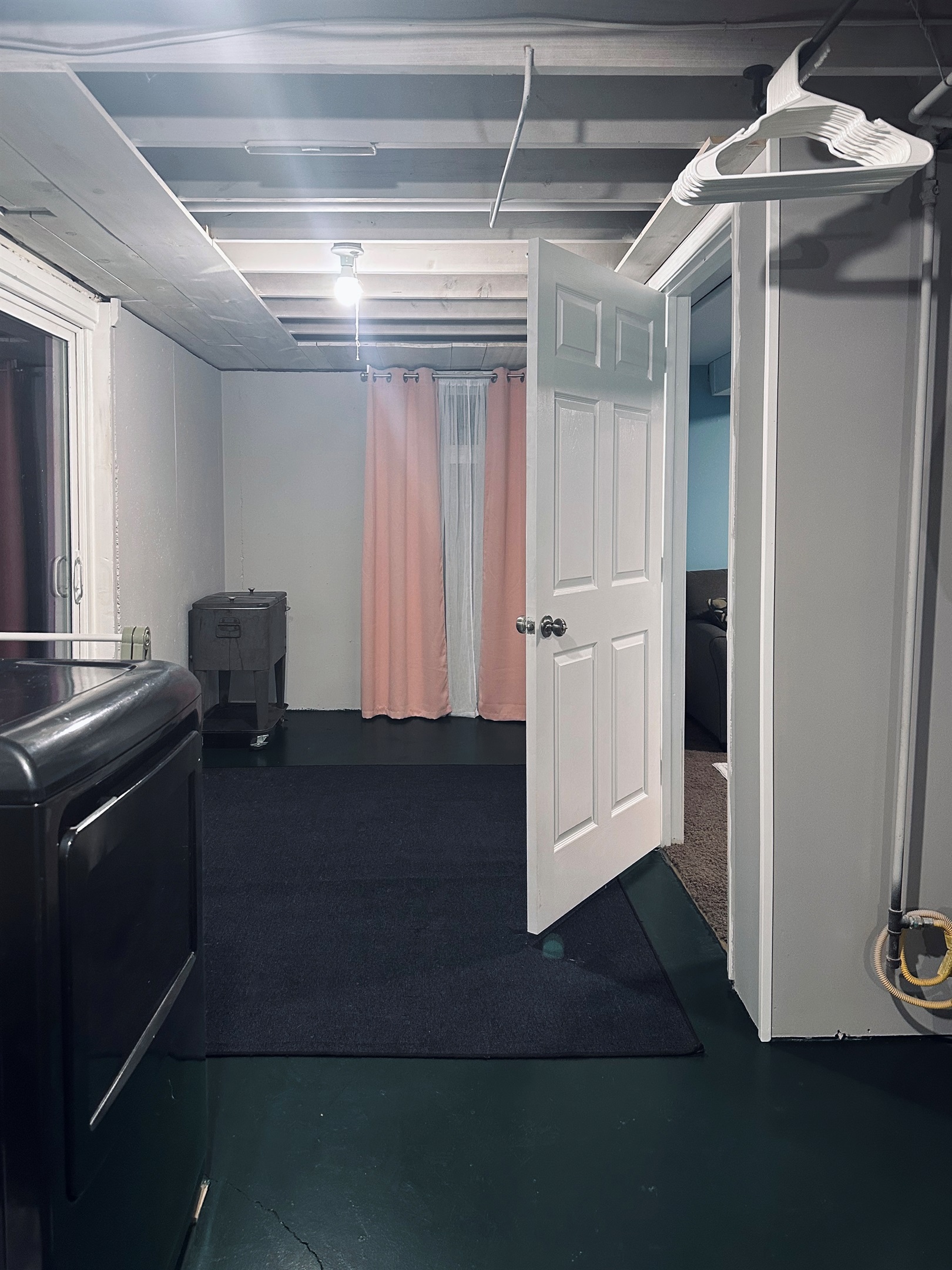 Entry to the lower-level office & living suite from the unfinished portion of the basement. Set apart from the main living areas, creating a peaceful, distraction-free environment perfect for remote work.