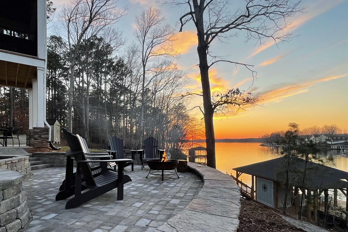 Patio with firepit. Incredible spot to catch sunset!