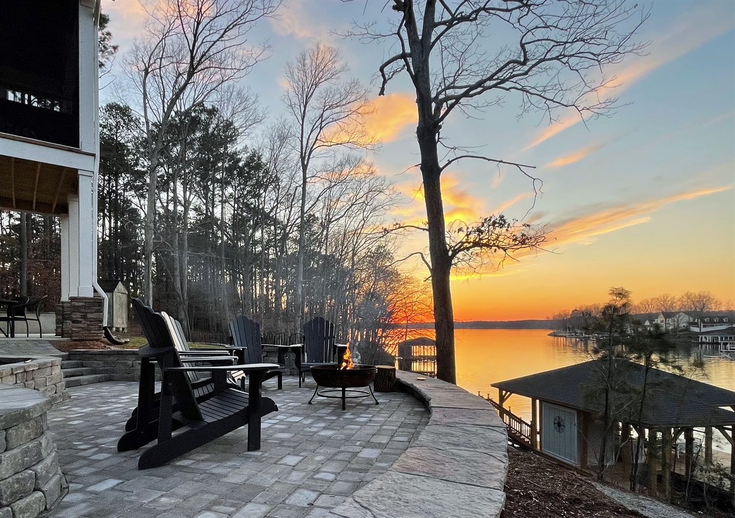 Patio with firepit. Incredible spot to catch sunset!