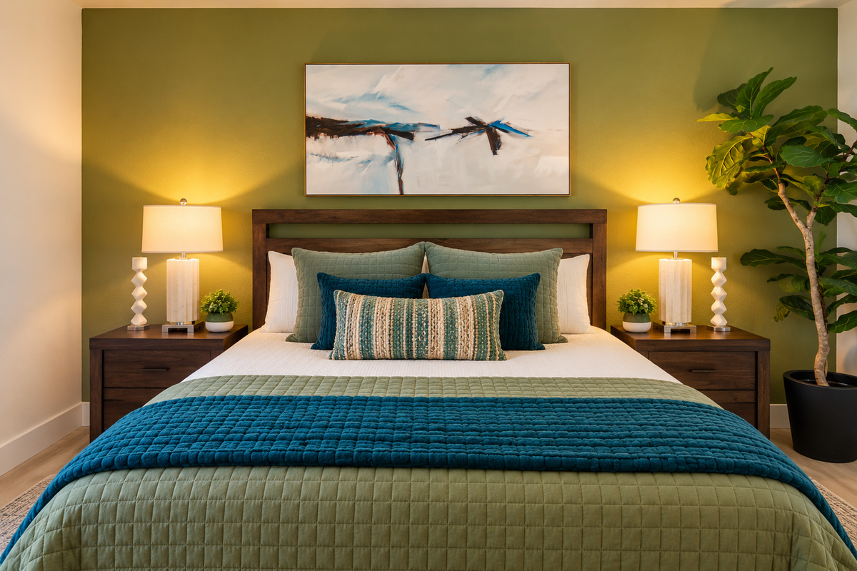Relaxing space with soft linens, clean design, and peaceful, comfortable vibes