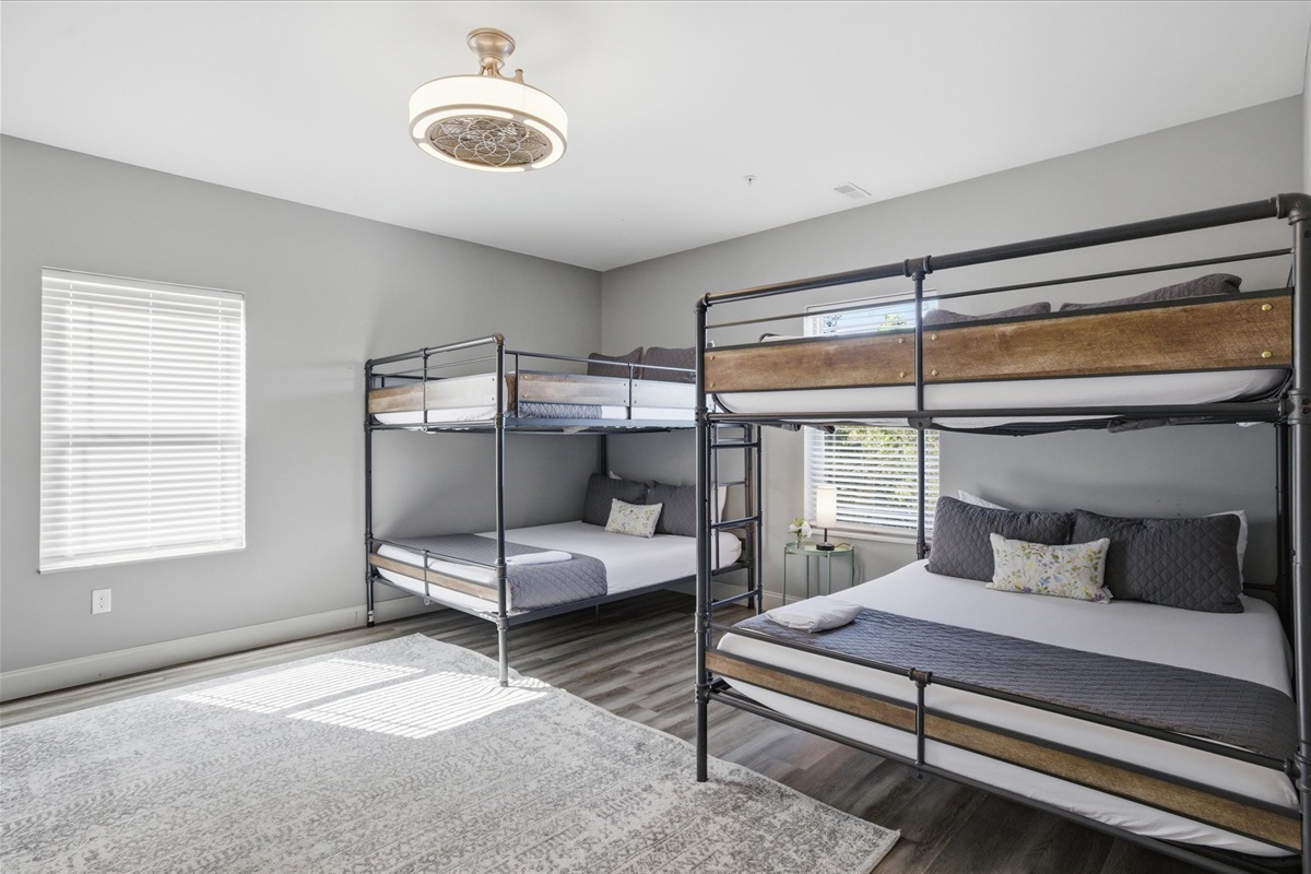 Pick your bunk and settle in to the double queen bunk room in Unit 1—two queen-over-queen setups mean everyone gets a real spot. Bags down, shoes off, and you’re set.