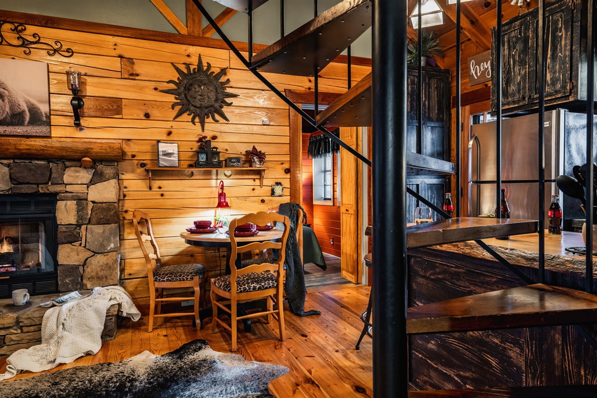 Stylish spiral staircase in the family room