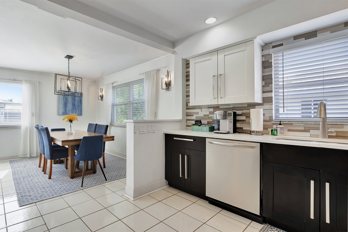The kitchen leads straight to the dining room