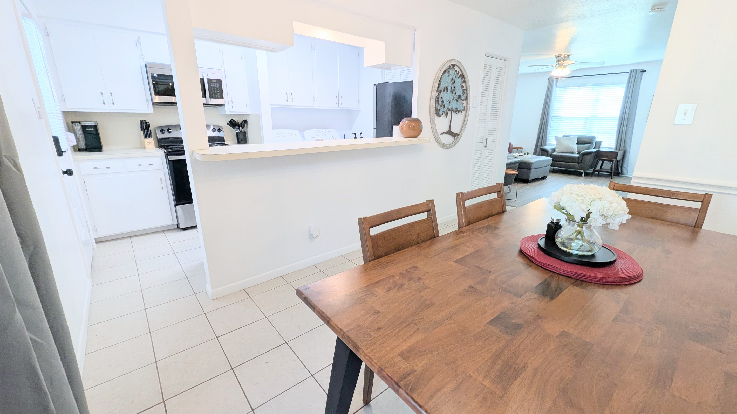 The downstairs living space has everything you need to gather as a group. 