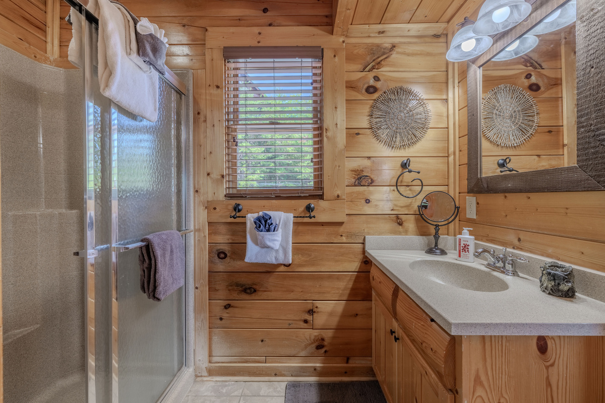 Upper level walk in shower