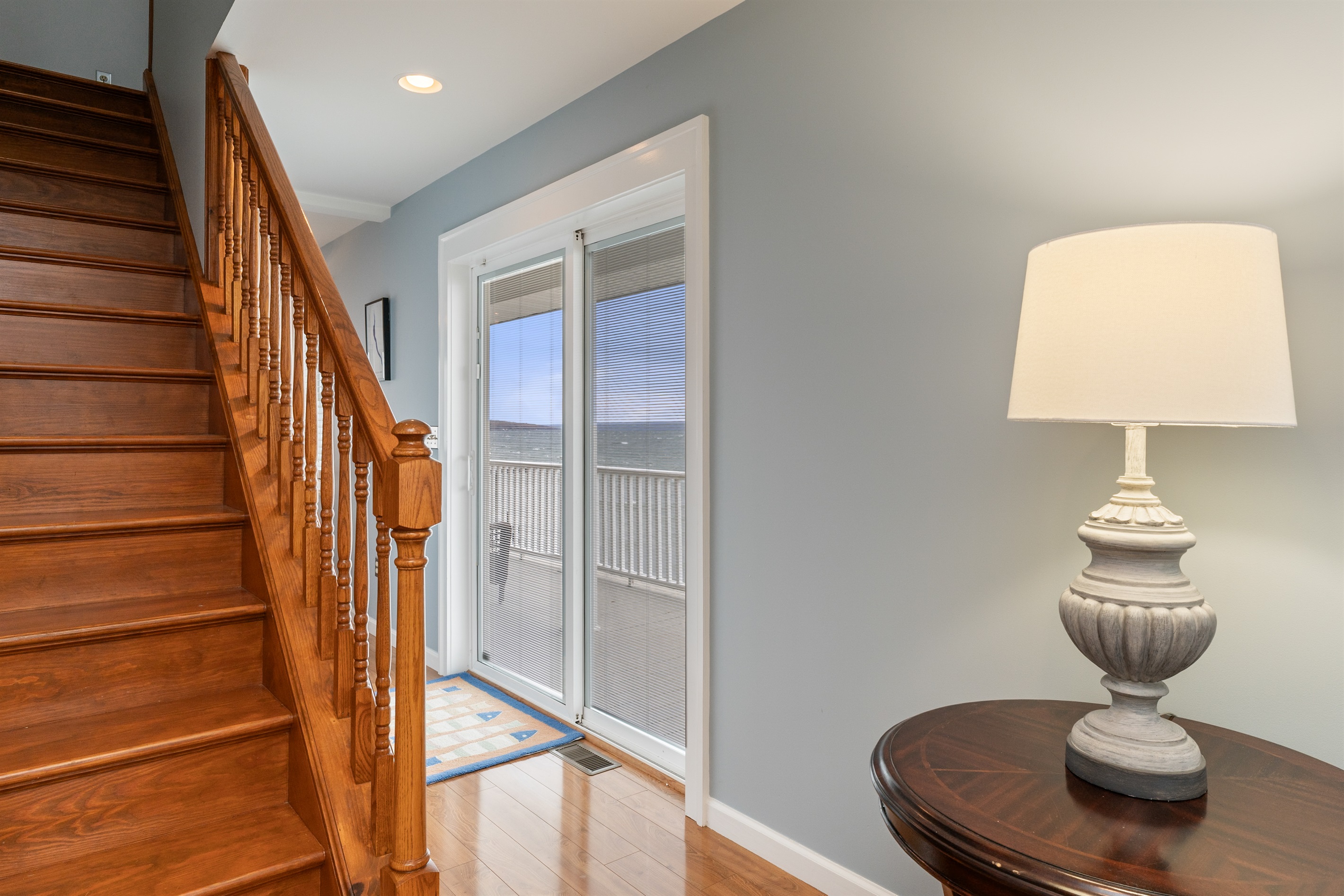 Sliding glass door to the lakeside deck
