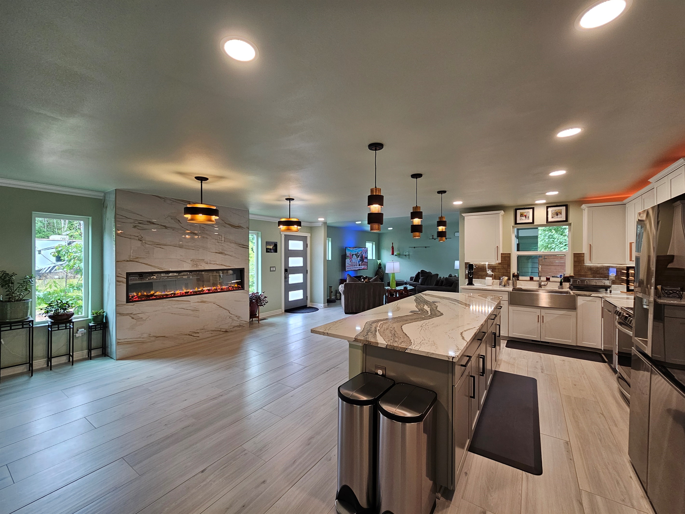 Shared kitchen with ample counter space for light meal prep.
