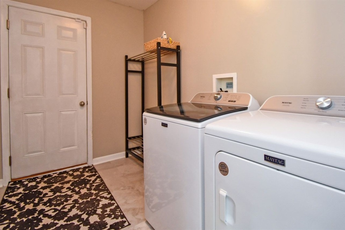 Laundry with Hanging Rack, New Maytag Washer & Dryer