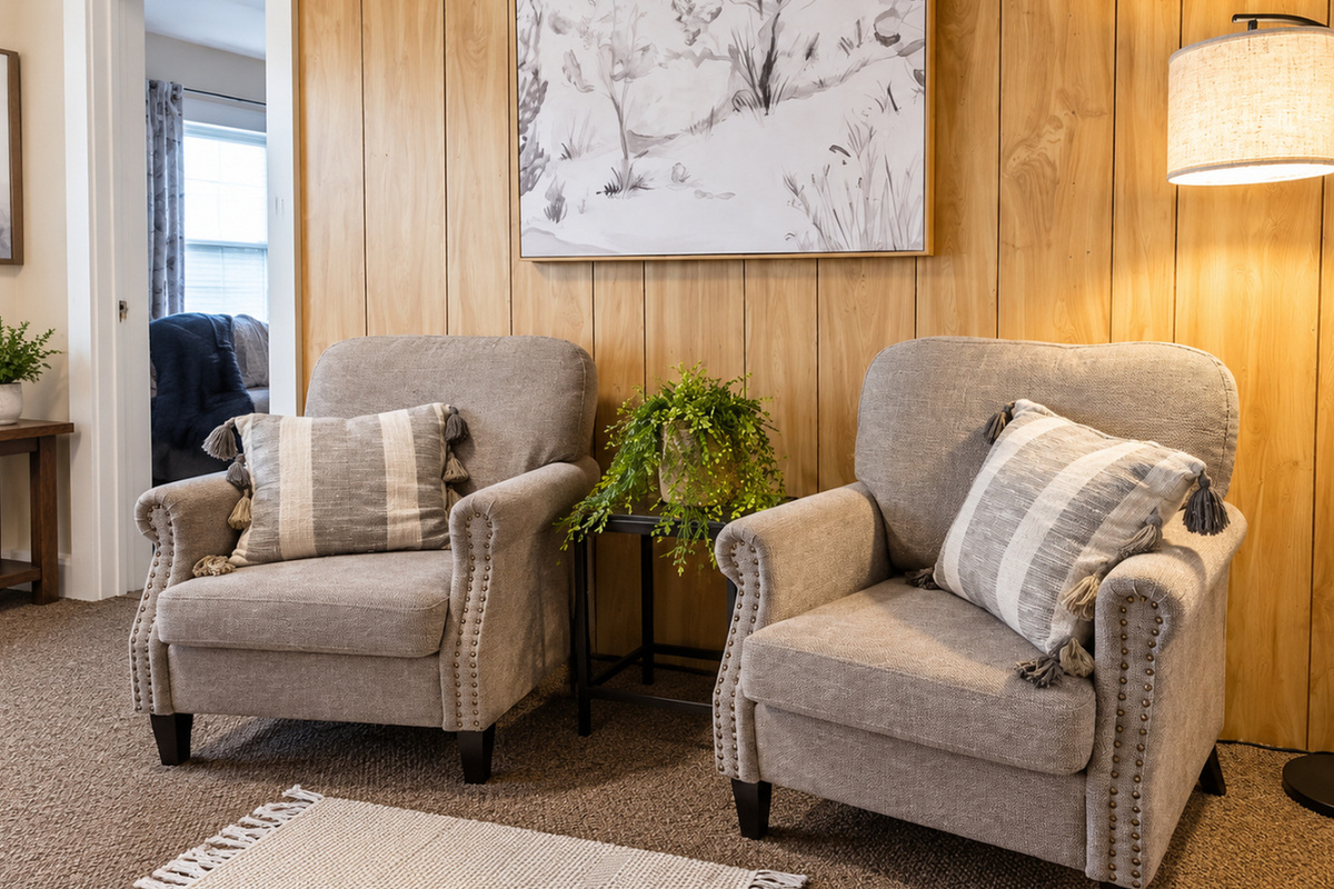 Separate flex room offers a cozy reading area and space to unwind.