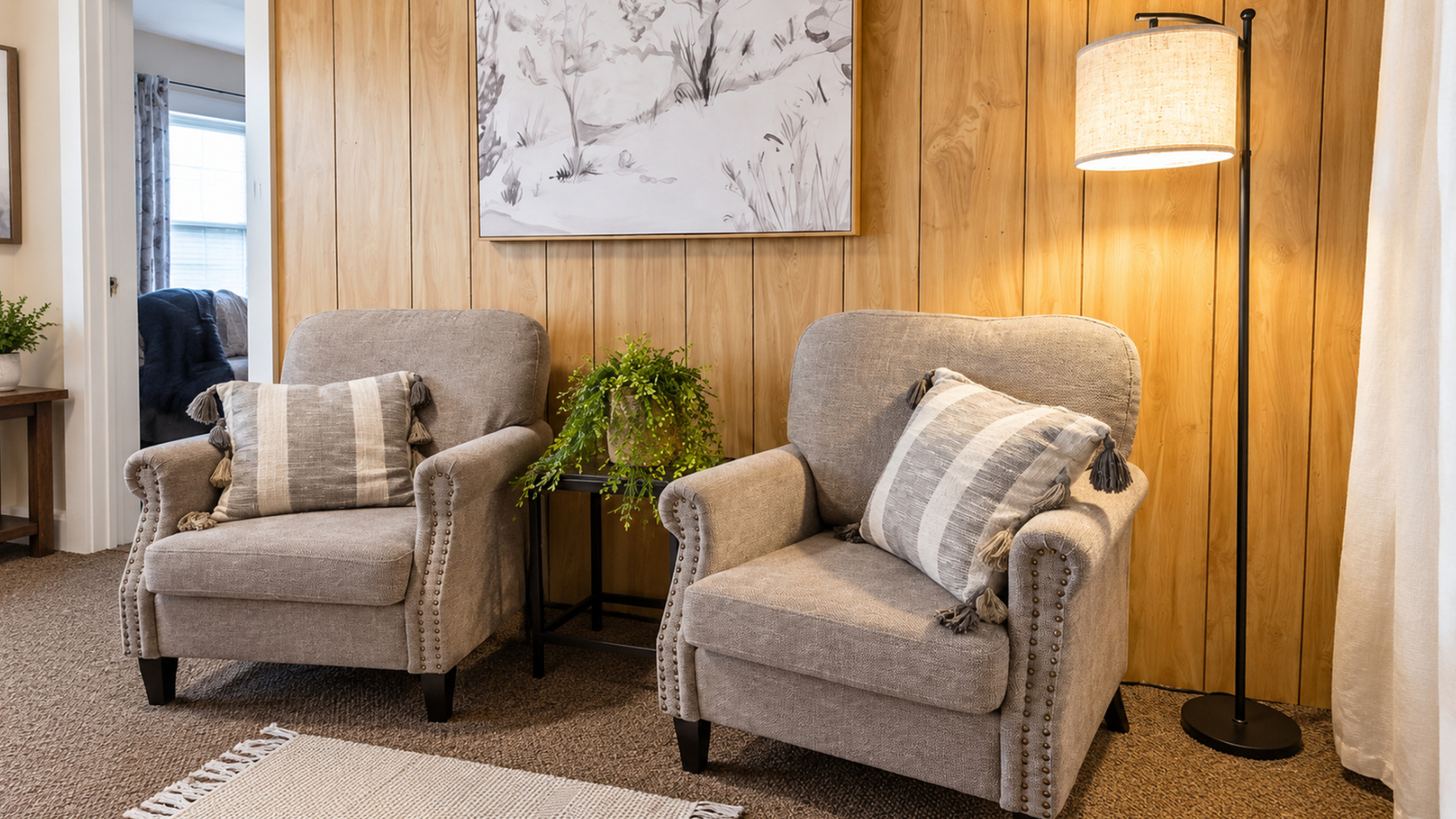 Separate flex room offers a cozy reading area and space to unwind.