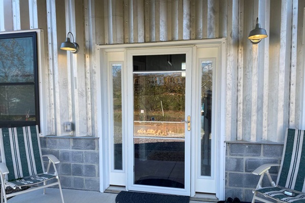 Detail of front door, wide, with step free access. 