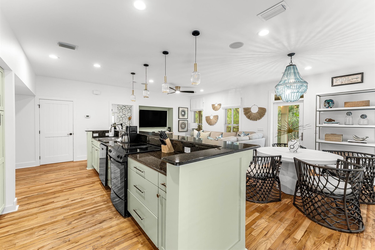 Kitchen, dining and living space