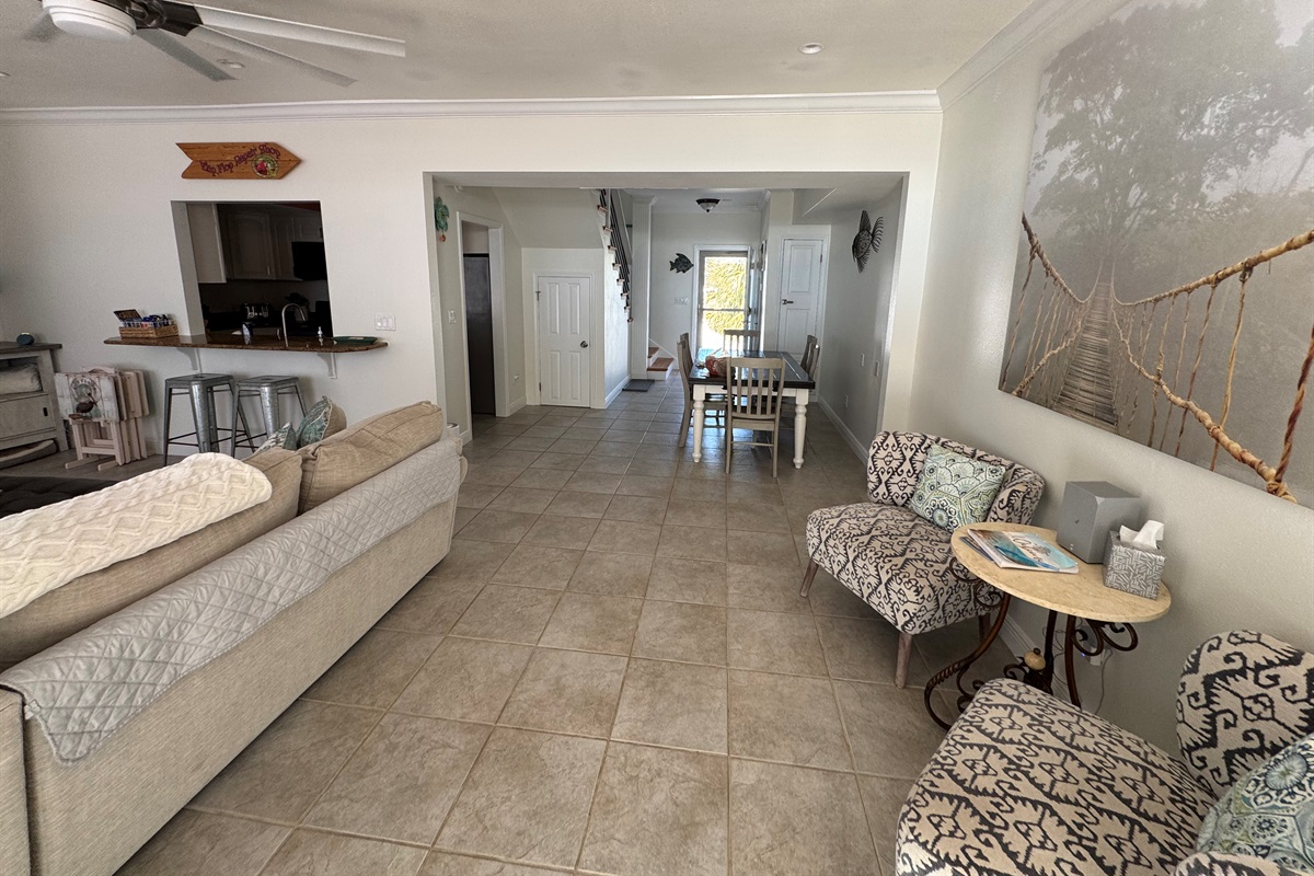 living area off the kitchen and dining area