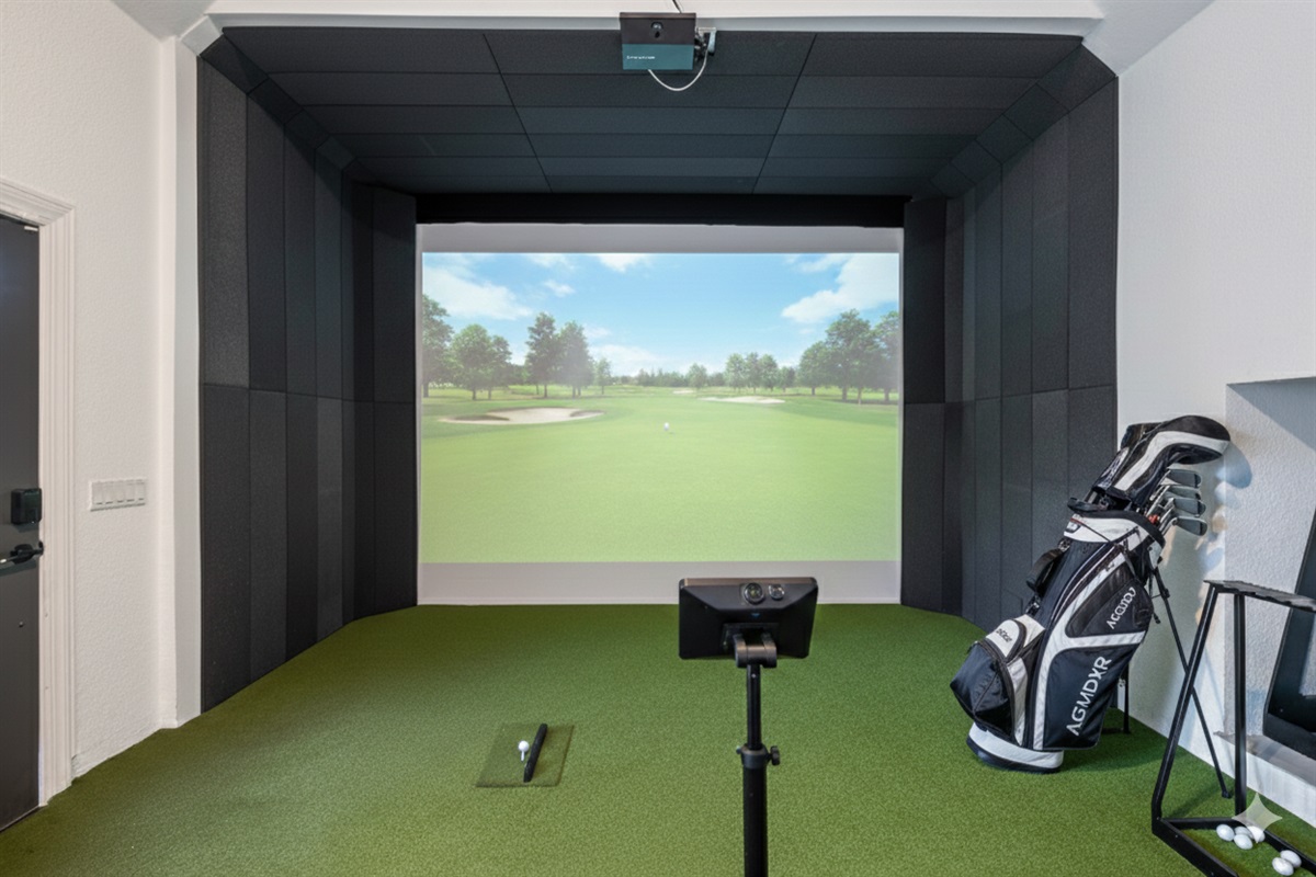 Pristine golf simulator room available for an extra cost!