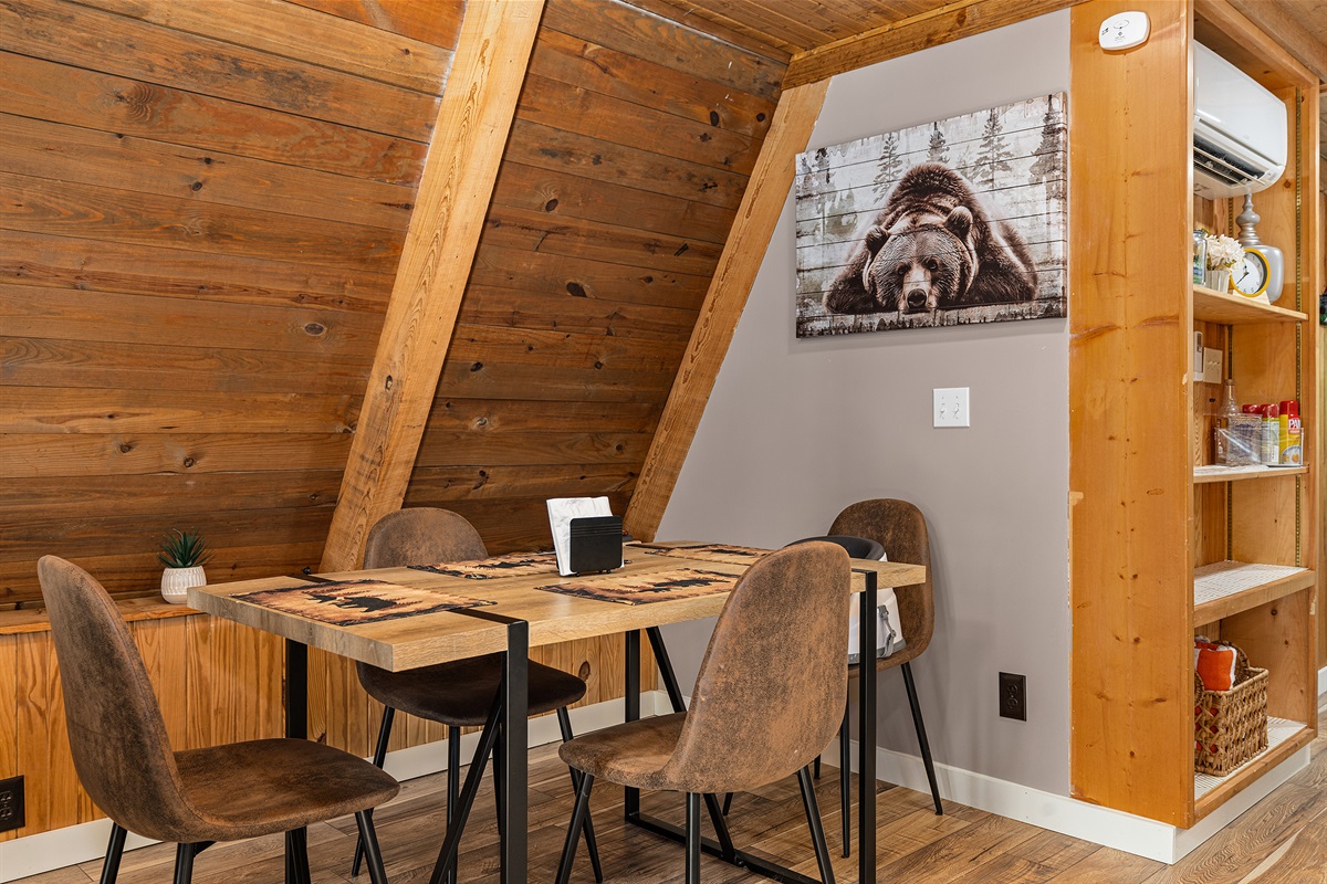 Dine in the dining area at the table for 4.