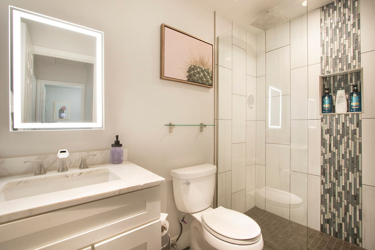 Guest bathroom with toiletries provided, newly remodeled