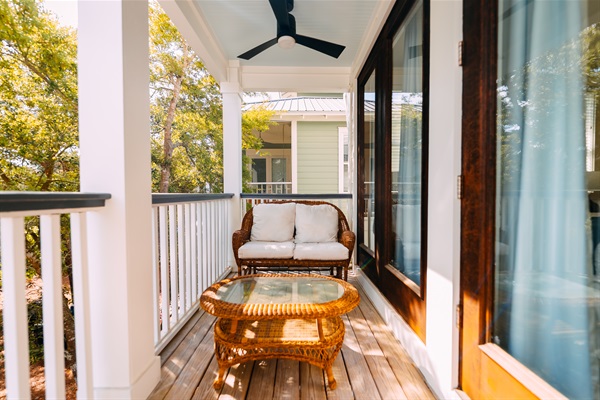 One of the 2nd floor balconies, overlooking the green space and deck.
