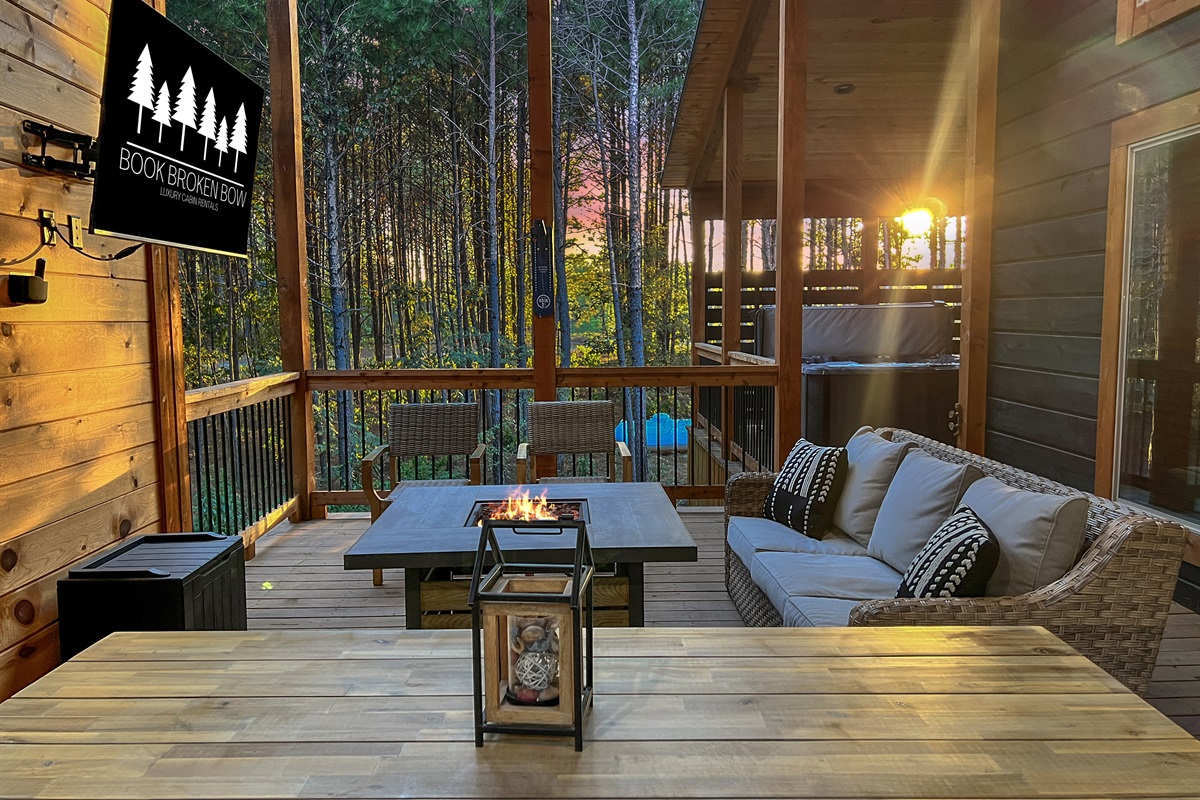 The back deck is the perfect place to hang, day or night.