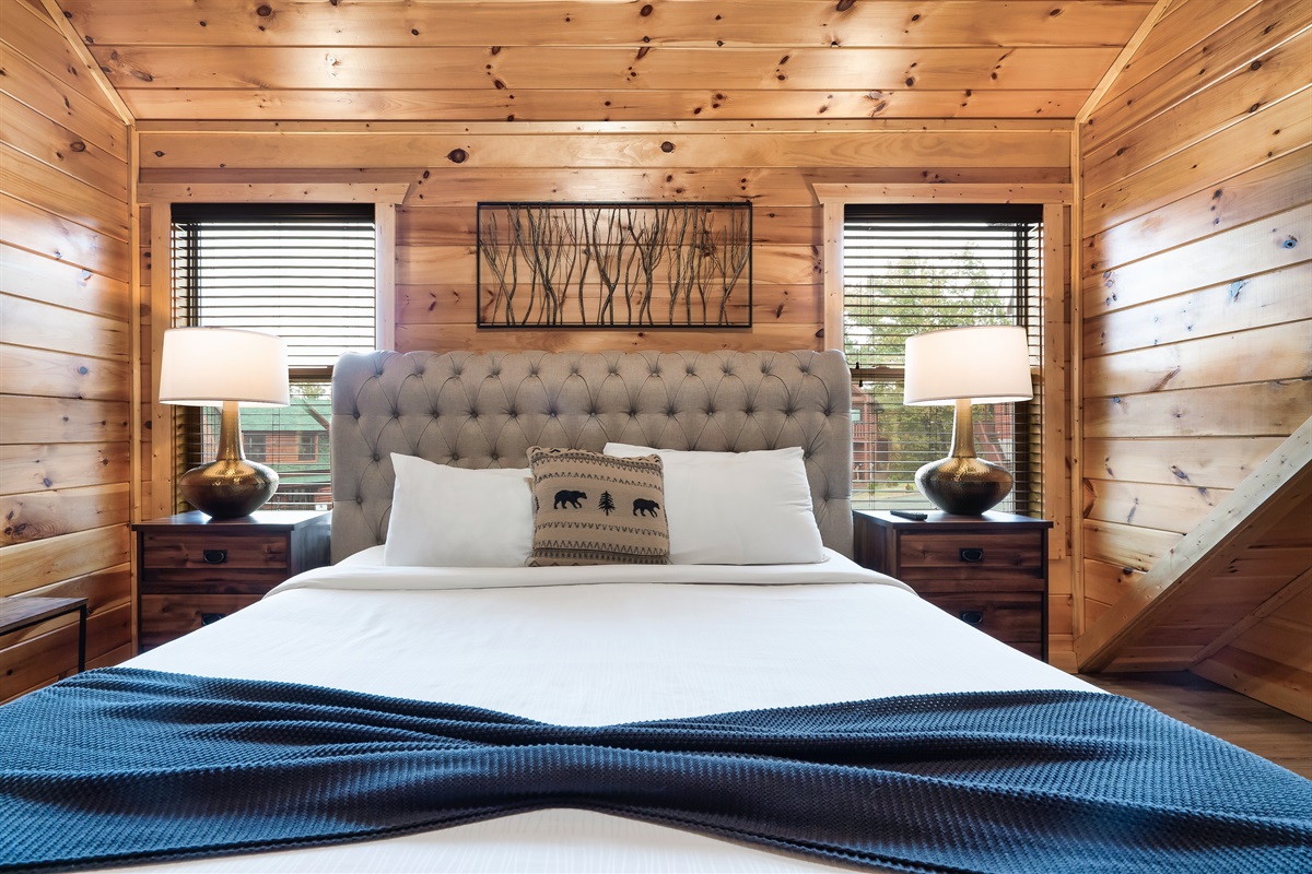 Peaceful sanctuary with soft linens and calming décor.