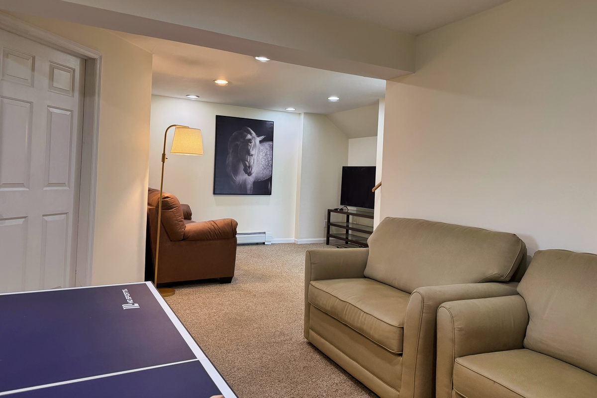 Ground floor game room with ping pong and  a Smart TV