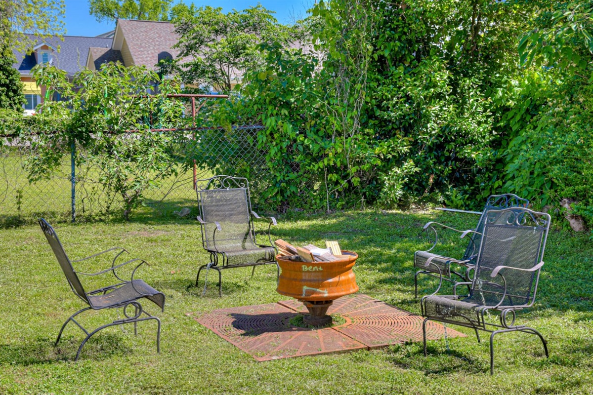 Outdoor seating with fire pit for cozy evenings under the stars.