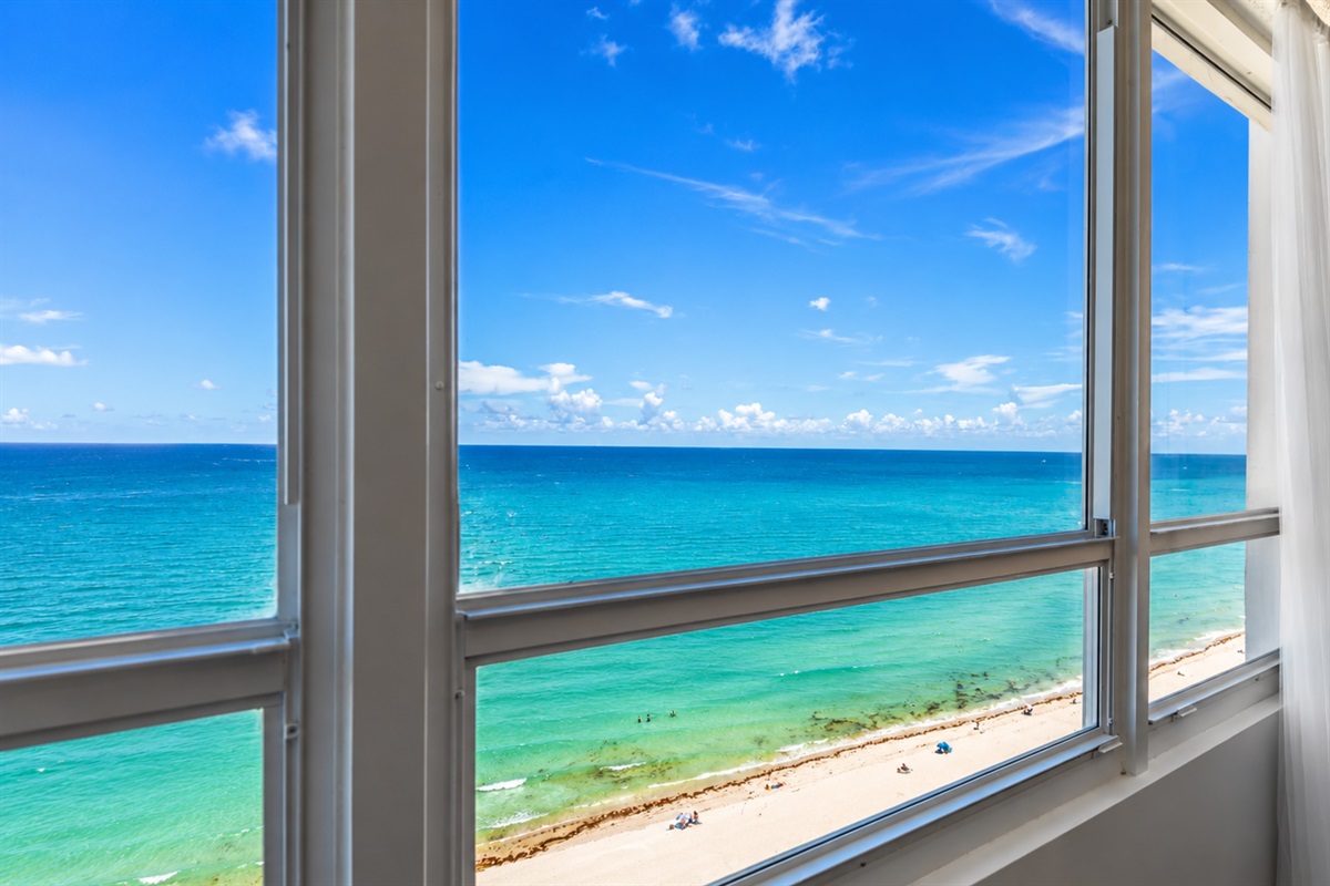 The view from the 16th floor: sweeping, unobstructed Atlantic Ocean and shoreline, right from inside the studio.