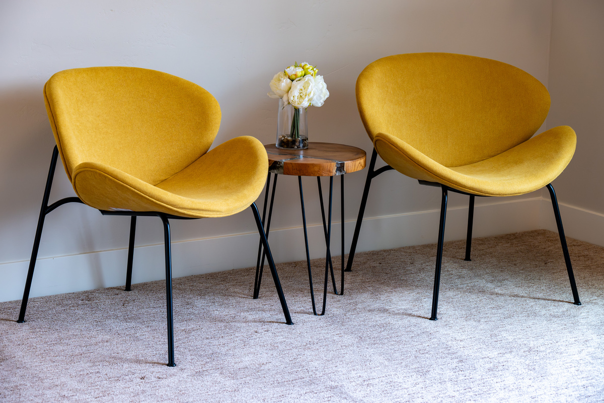 Cozy reading nook with stylish accent chairs—perfect for enjoying a morning coffee or unwinding with a good book.