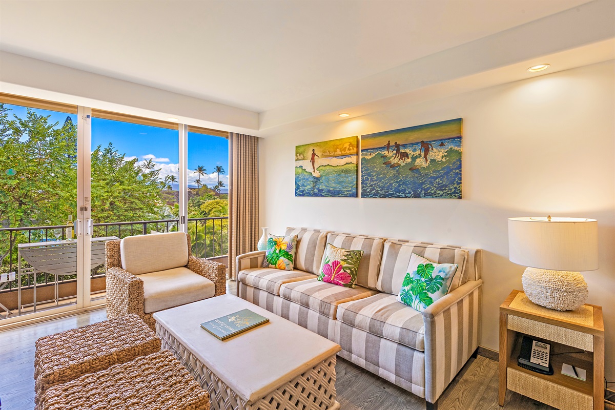 Comfortable Couch and Cozy Outdoor Dining Space for Two