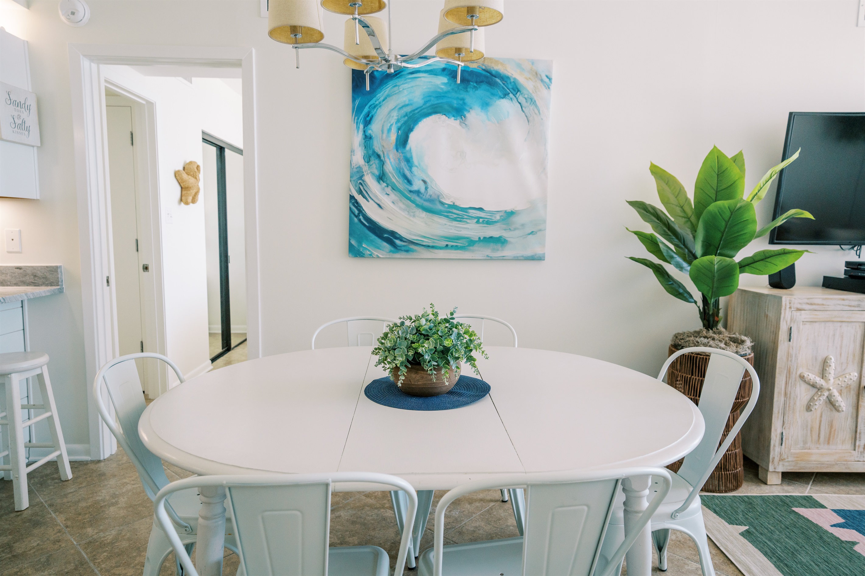 Table and bar seating make it easy for everyone to gather and eat together.