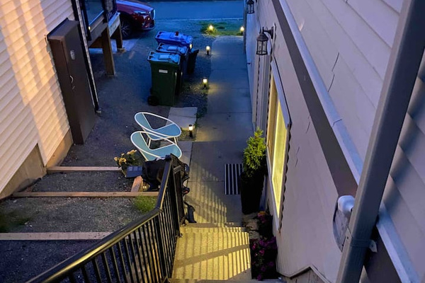 The walkway at night to the suite