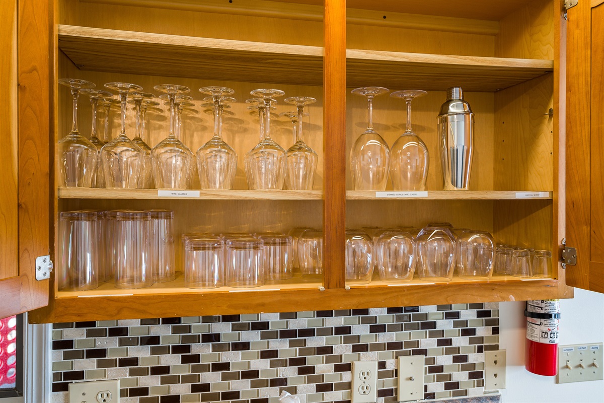 wine glasses, acrylic glasses, shaker, shot glasses for your mixologist