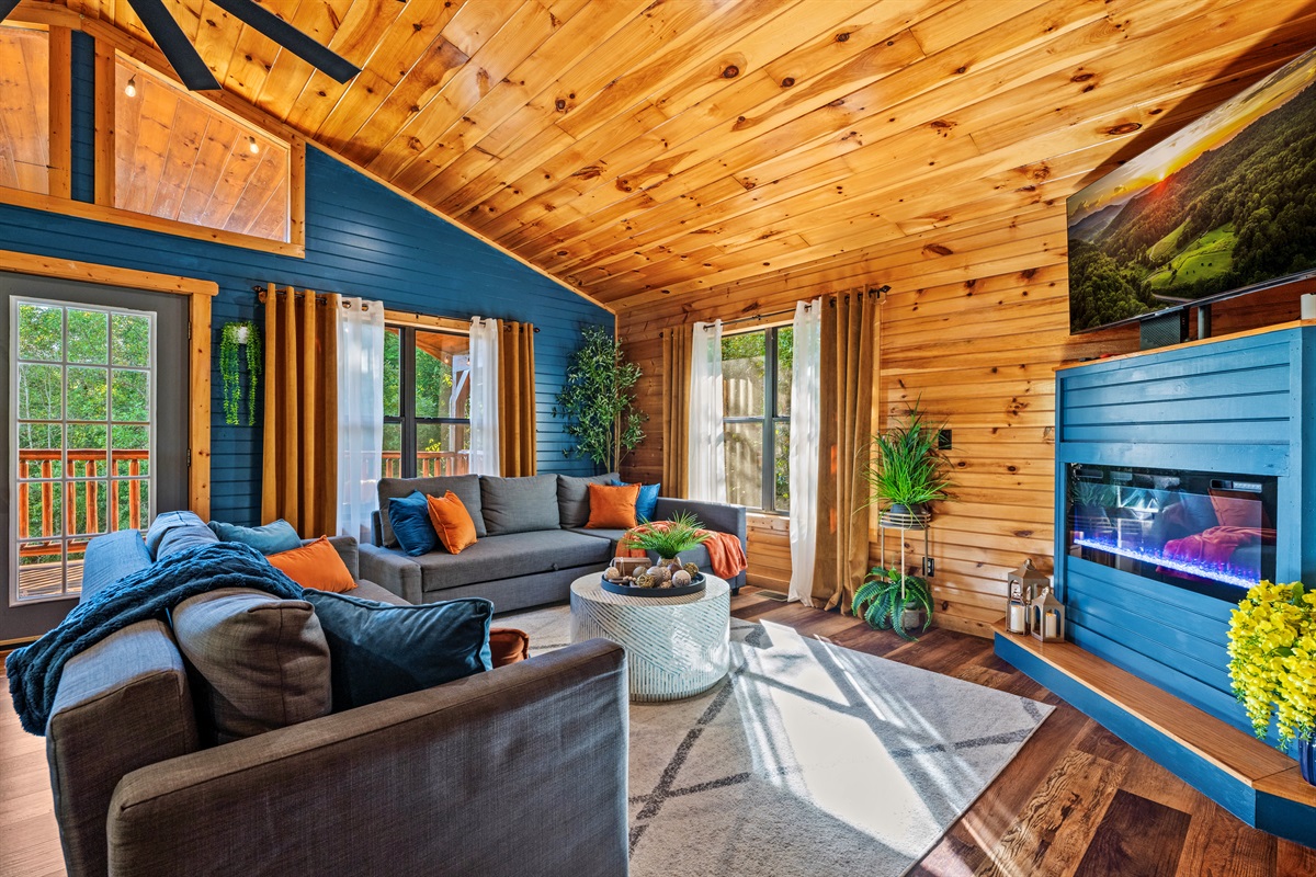 Spacious living room with two sofa beds that open up and can sleep an additional 4 people