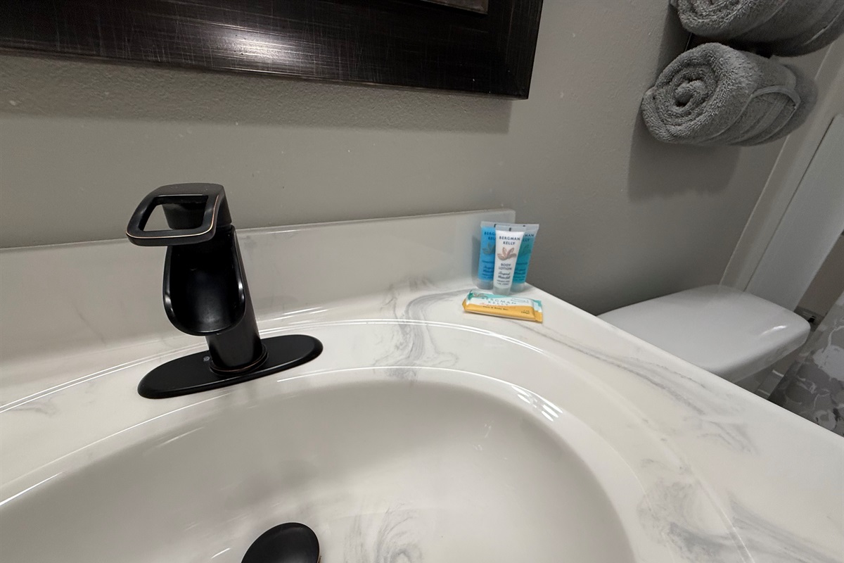 Sample size shampoo and soaps provided