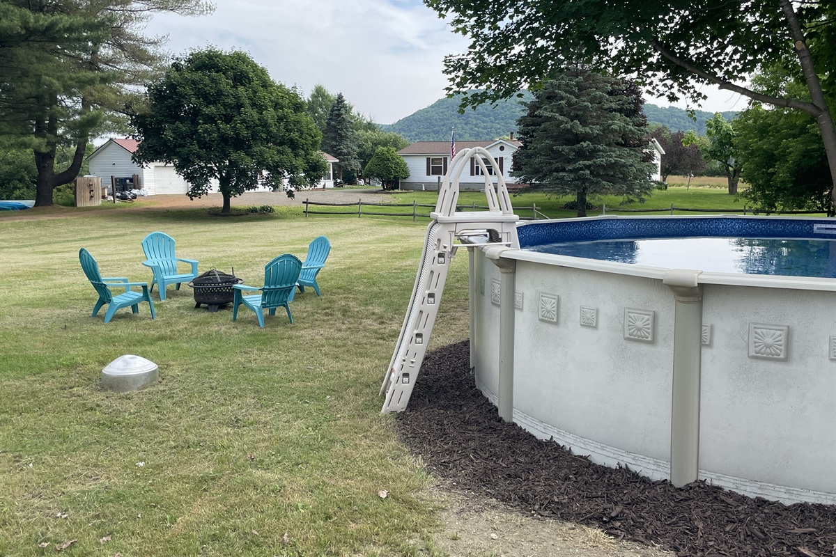 Above ground pool and firepit