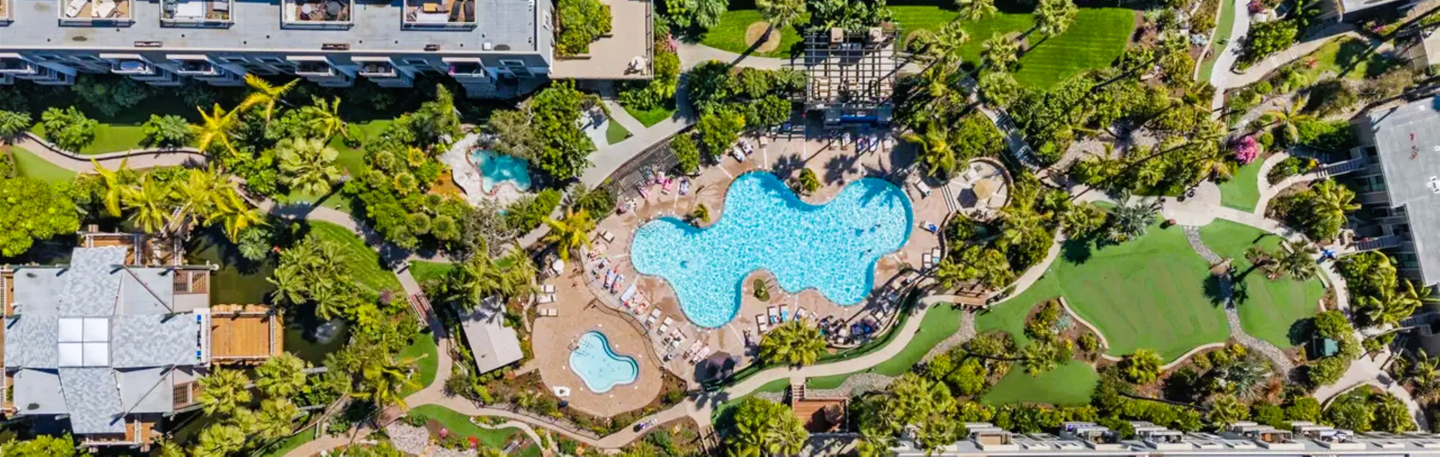 Main pool, two hot tubs, and seven-hole miniature golf course