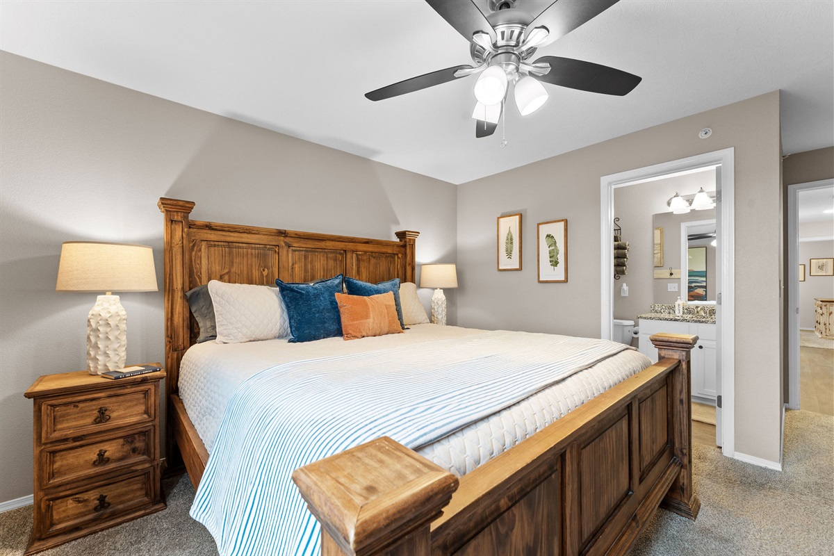 Spacious king bedroom with ensuite access.