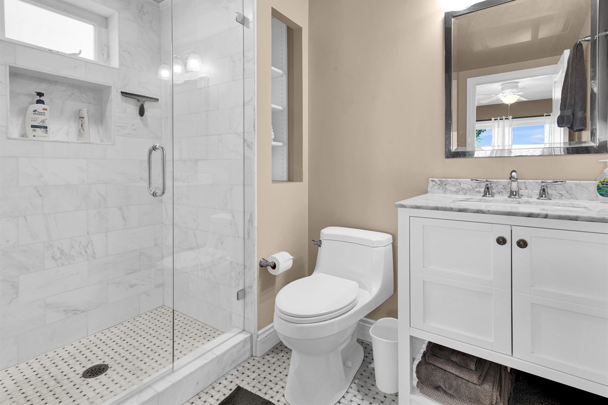 En suite bathroom with upgraded newly remodeled bathroom.