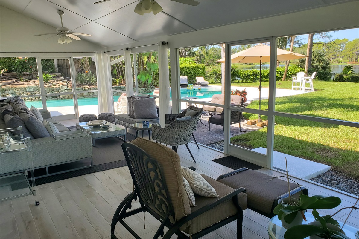 View of Lanai loungers, extra seating and patio furniture