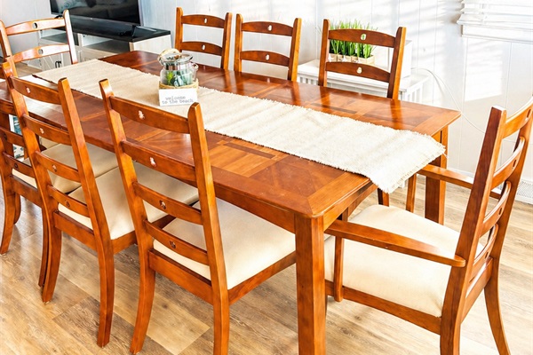 Dining table that comfortably seats eight.