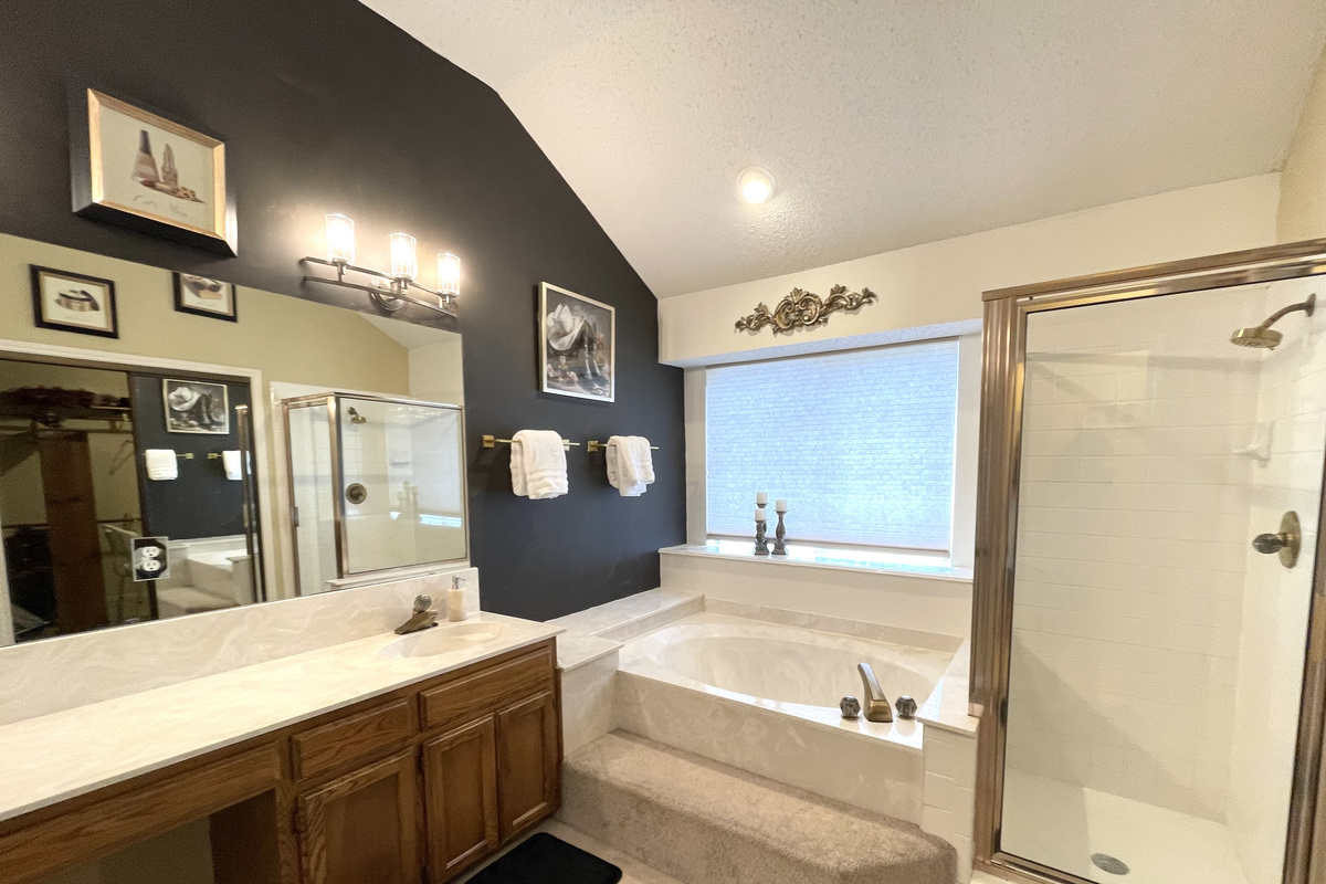 Master Bath Features, Garden Tub, Shower and Double Vanity