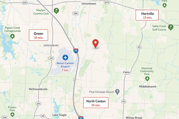 Convenient Uniontown location near CAK airport, I-77, shopping, dining, and local attractions.
