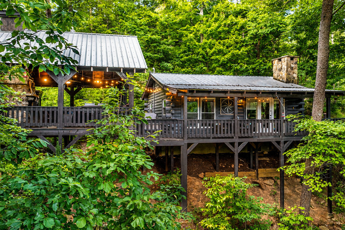 Enjoy the natural beauty of Cherry Log, GA, from the comfort of your covered porch, perfect for outdoor relaxation.