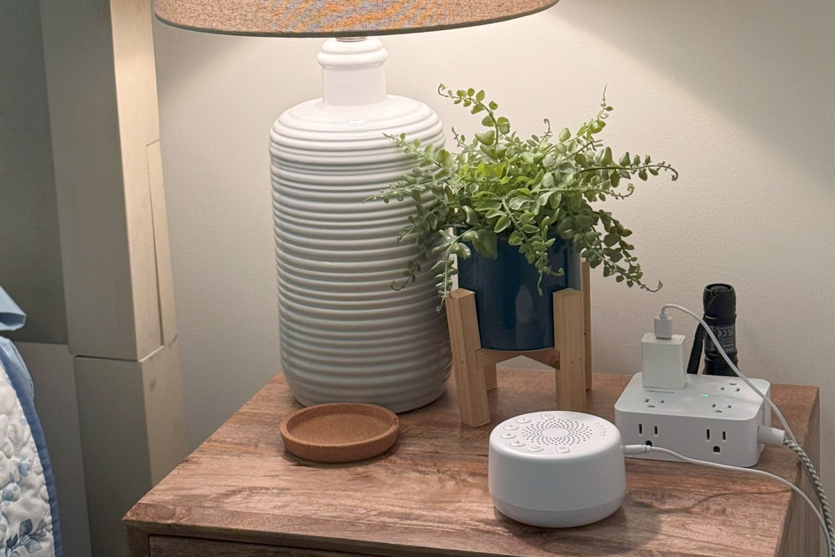 In each bedroom, we provide a noise machine and power strip for all of your charging needs.